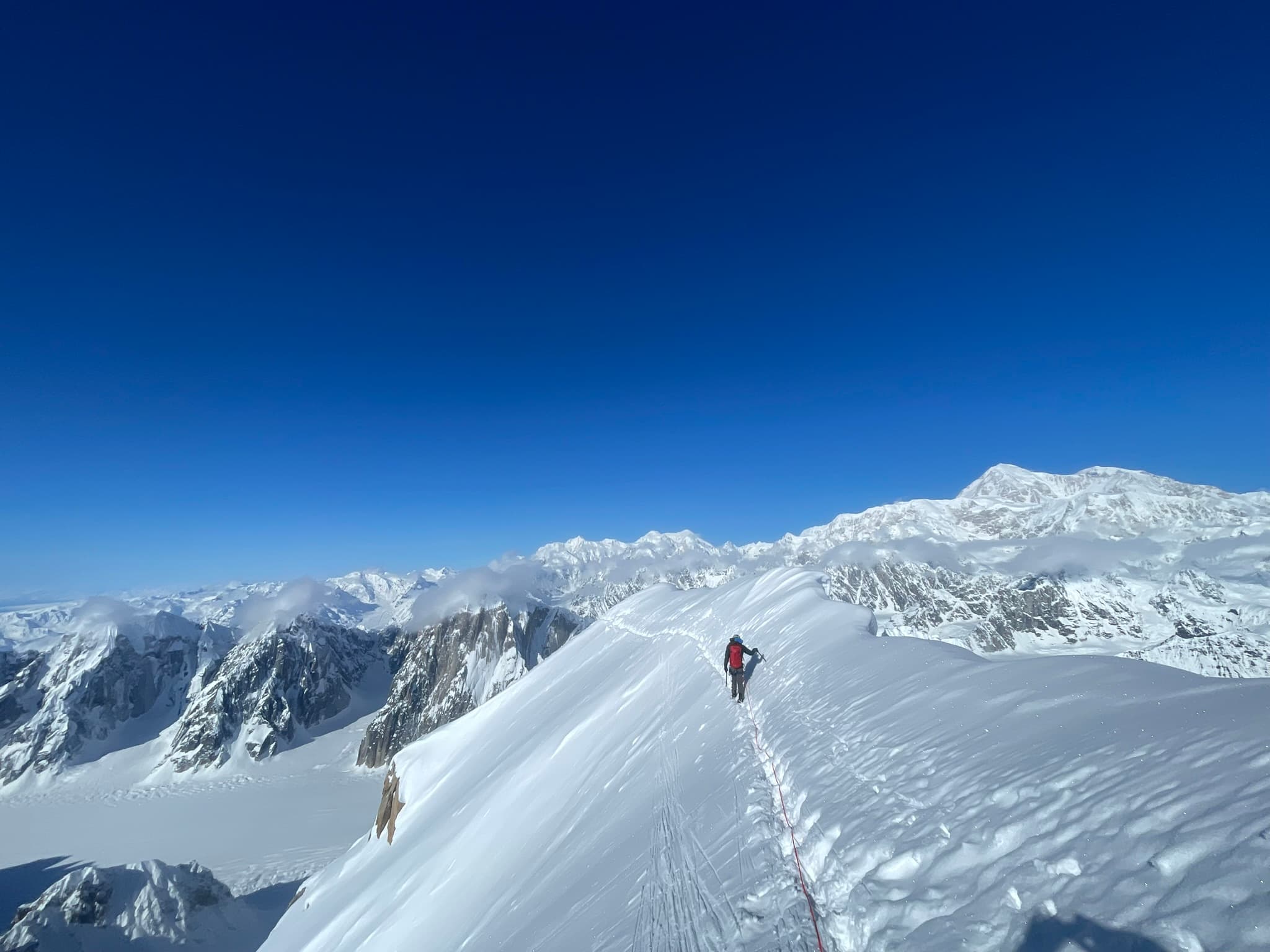 Climbing the summit ridge of Moose's Tooth
